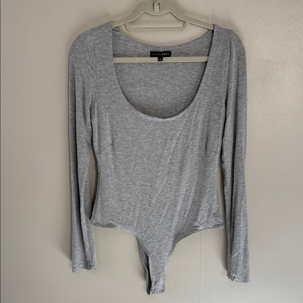 JLuxLabel Double Lined Heather Gray Scoop Neck Bodysuit- Sz L